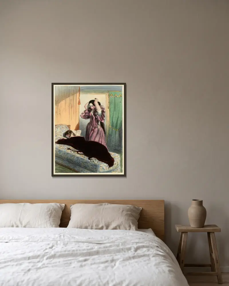 Was liest du da? von Paul Gavarni gerahmt an einer Wand