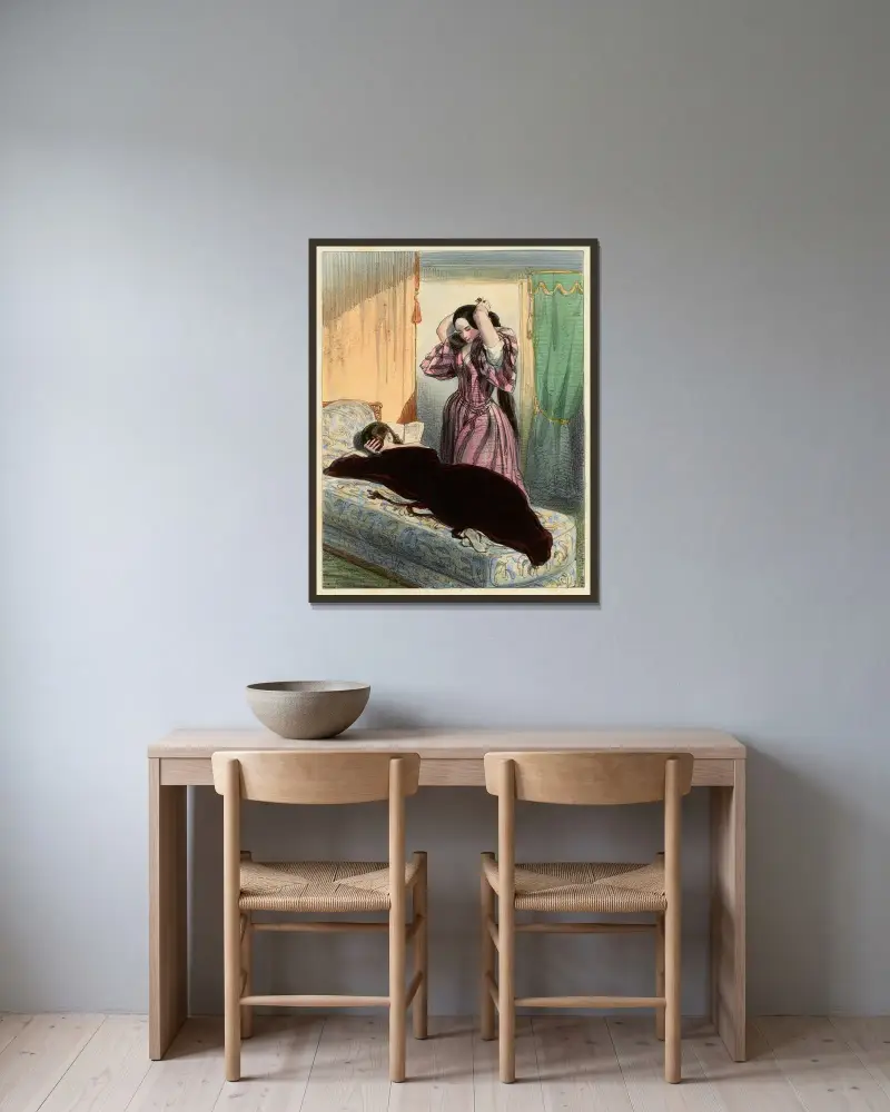 Was liest du da? von Paul Gavarni gerahmt an einer Wand