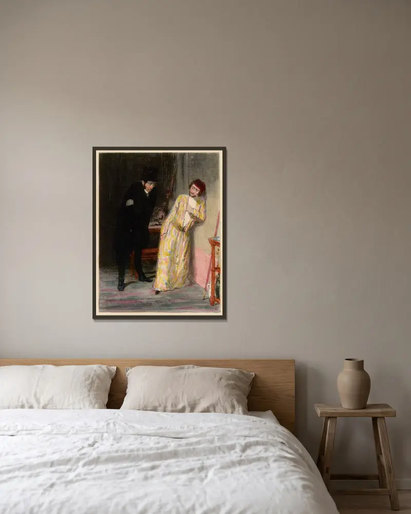 Saprelotte Mosieu Arthur, vous me permettez de vous dire que ça ne peut pas toujours durer comme ça av Paul Gavarni inramad på en vägg