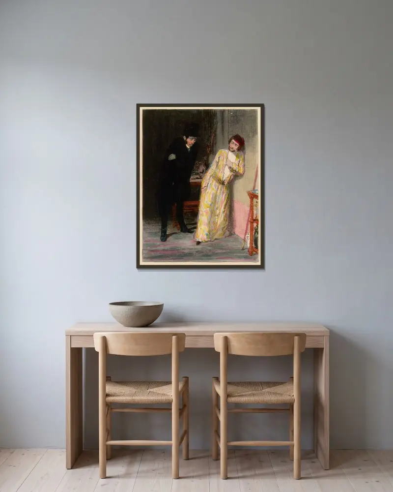 Saprelotte Mosieu Arthur, vous me permettez de vous dire que ça ne peut pas toujours durer comme ça av Paul Gavarni inramad på en vägg