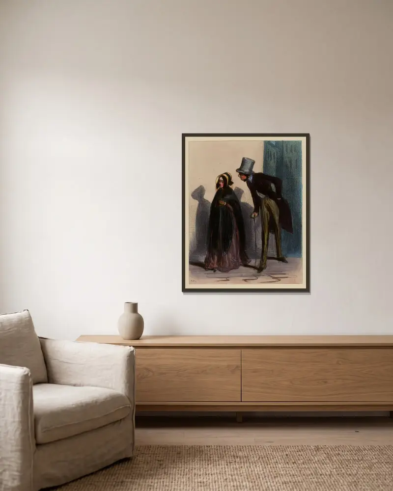 Verlorene Zeit von Paul Gavarni gerahmt an einer Wand