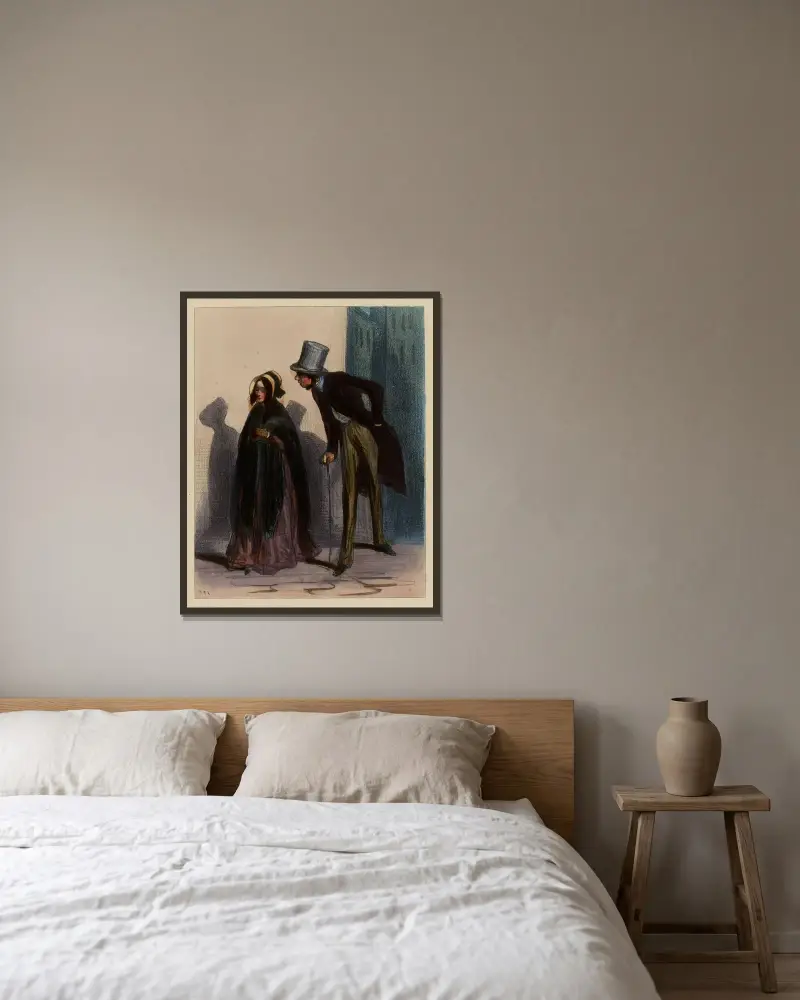 Verlorene Zeit von Paul Gavarni gerahmt an einer Wand