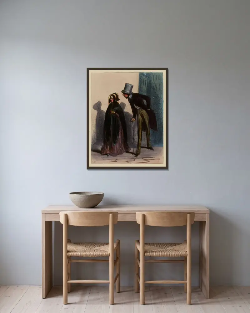 Verlorene Zeit von Paul Gavarni gerahmt an einer Wand