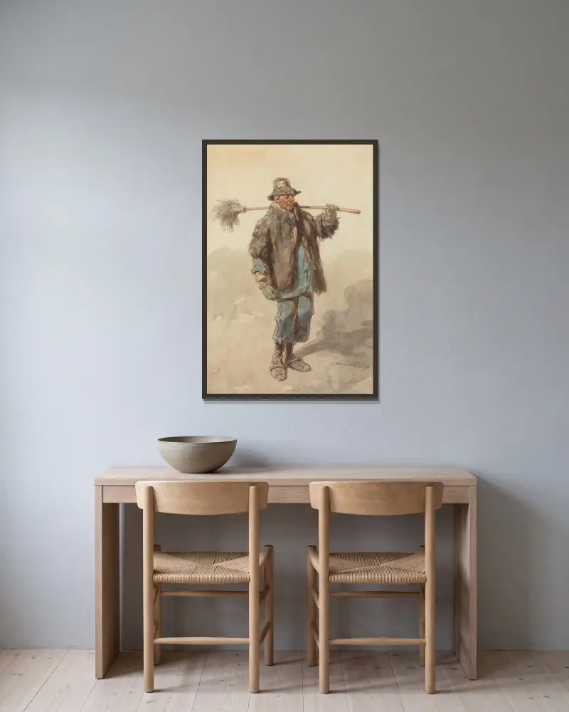 Der Straßenkehrer von Paul Gavarni gerahmt an einer Wand