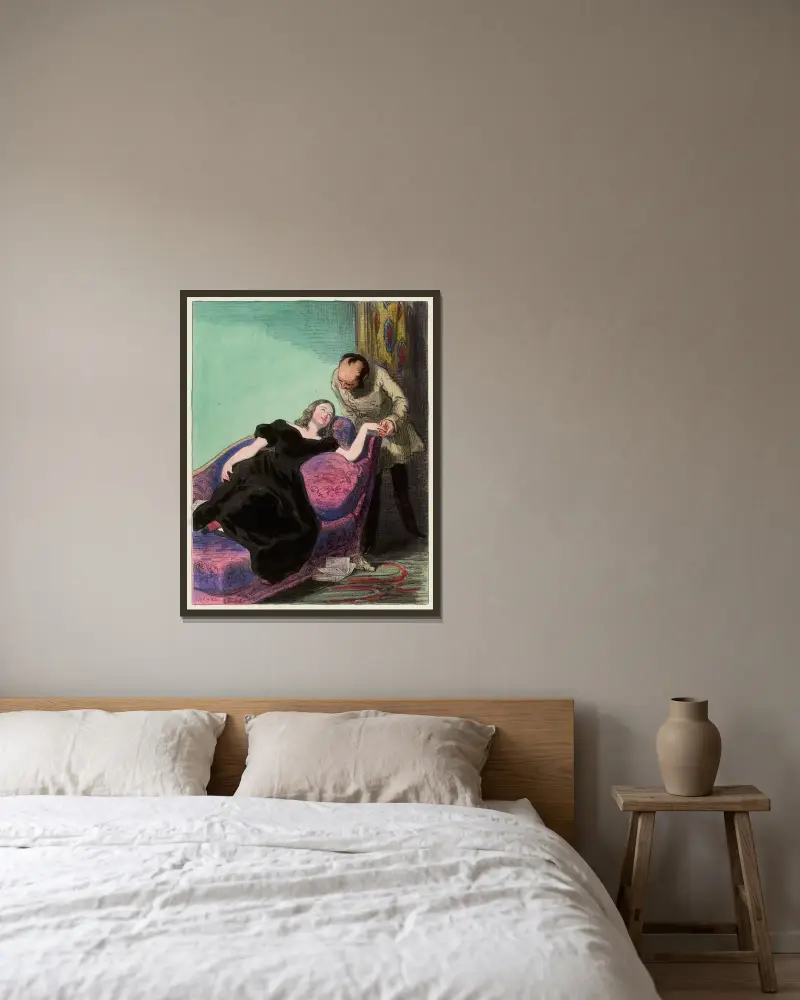 Toujours jolie von Paul Gavarni gerahmt an einer Wand
