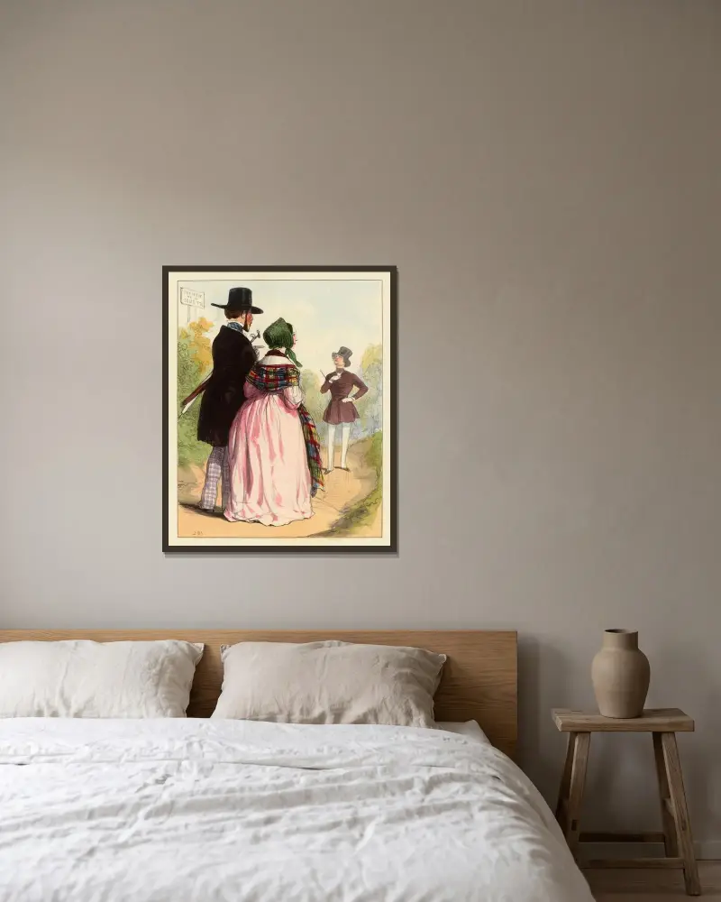 Du hattest wirklich recht, meine Frau. Na, da kann man wohl sagen, dass das eine seltsame Begegnung ist von Paul Gavarni gerahmt an einer Wand