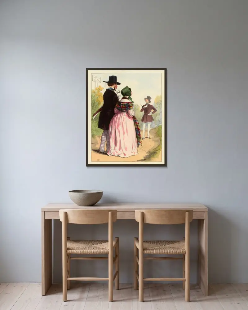 Du hattest wirklich recht, meine Frau. Na, da kann man wohl sagen, dass das eine seltsame Begegnung ist von Paul Gavarni gerahmt an einer Wand