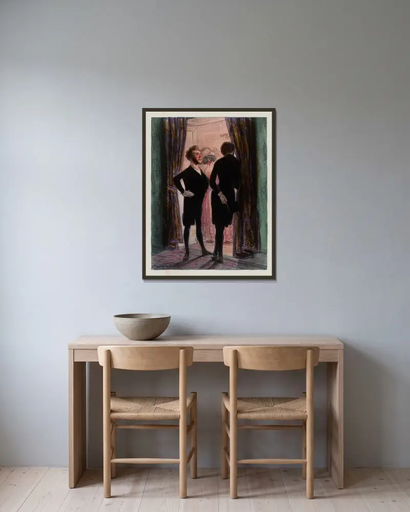 Na, du Taugenichts, findest du, dass unsere Bälle besser sind als eure Kaschemmen? von Paul Gavarni gerahmt an einer Wand