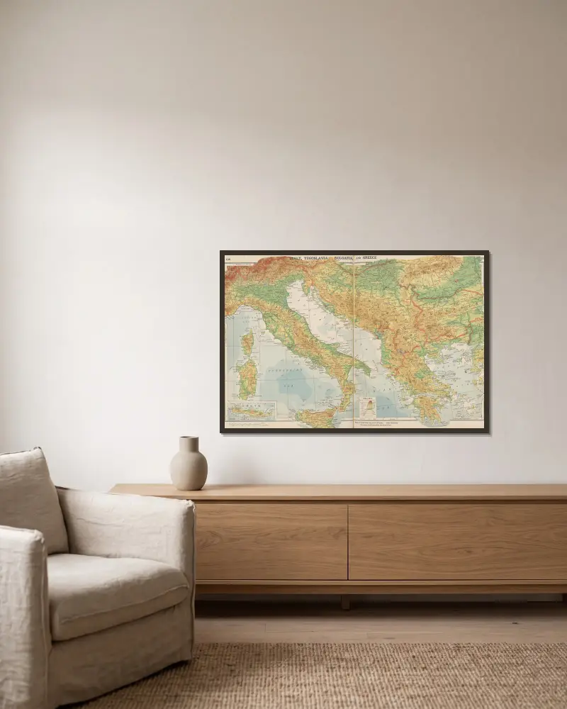Europe—Italy, Yugoslavia, Bulgaria, and Greece av John Paul Goode inramad på en vägg