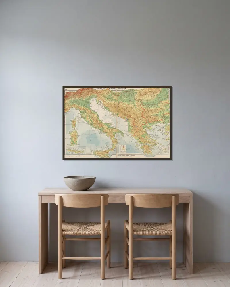 Europe—Italy, Yugoslavia, Bulgaria, and Greece av John Paul Goode inramad på en vägg