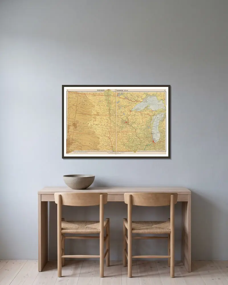 Nördliches Inland der USA von John Paul Goode gerahmt an einer Wand