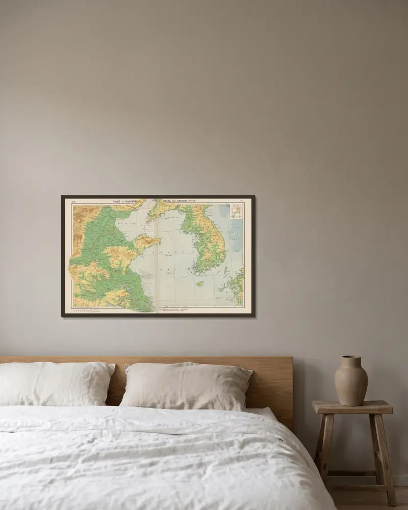 Del av östra Kina och Chosen (Korea) av John Paul Goode inramad på en vägg