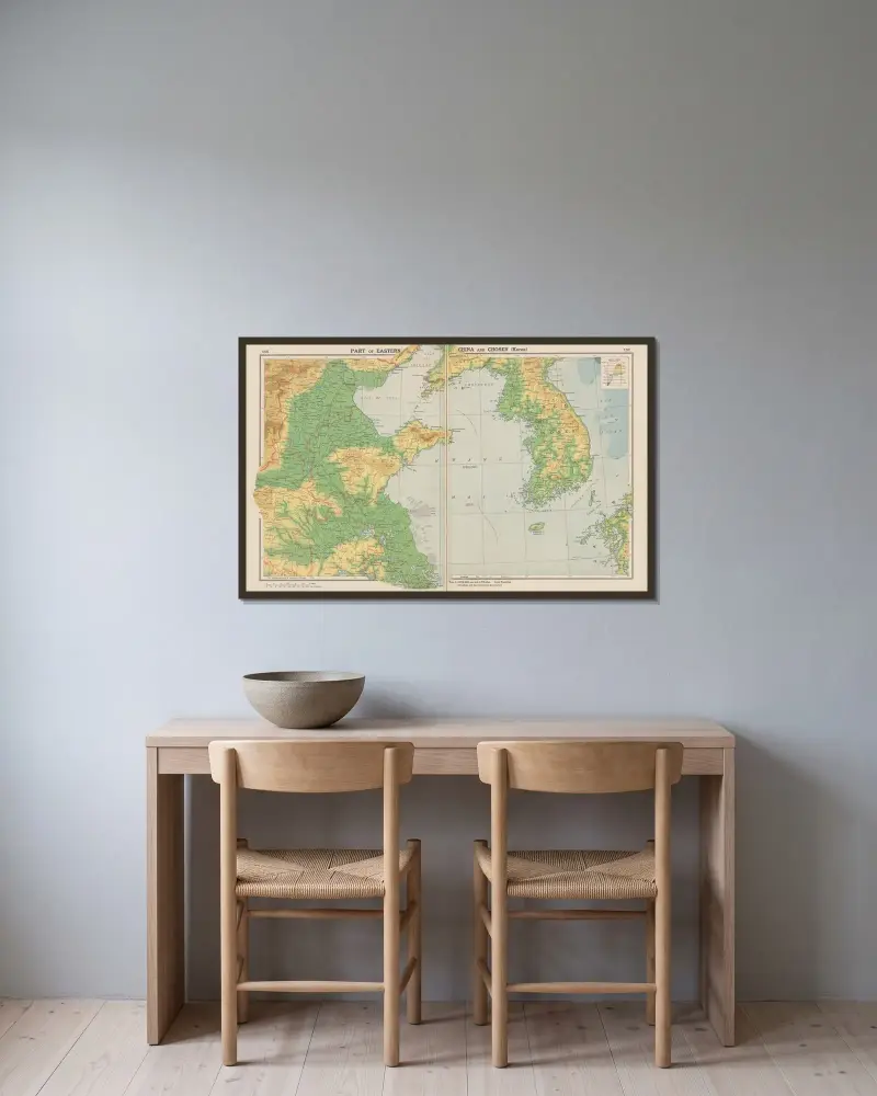 Del av östra Kina och Chosen (Korea) av John Paul Goode inramad på en vägg