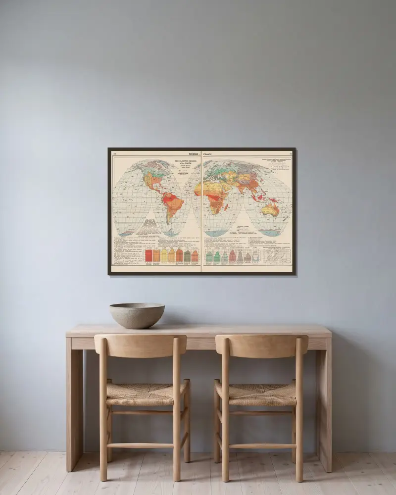World-Climatic. The Climatic Regions of the Earth av John Paul Goode inramad på en vägg