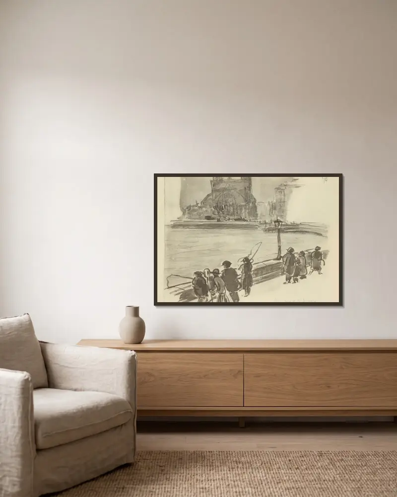 La crue de la Seine av Paul Goute inramad på en vägg