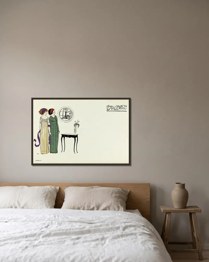 Carte publicitaire illustrée de la maison Poiret, 1908 – nr 2 av Paul Iribe inramad på en vägg