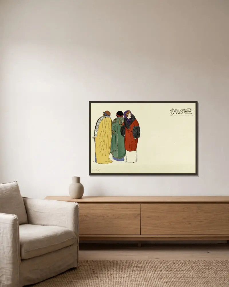 Carte publicitaire illustrée de la maison Poiret, 1908 – nr 3 av Paul Iribe inramad på en vägg