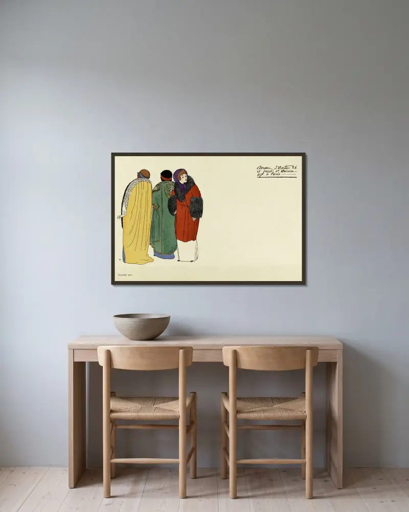 Carte publicitaire illustrée de la maison Poiret, 1908 – nr 3 av Paul Iribe inramad på en vägg