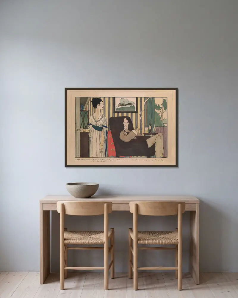 Der friedliche Ehemann von Paul Iribe gerahmt an einer Wand