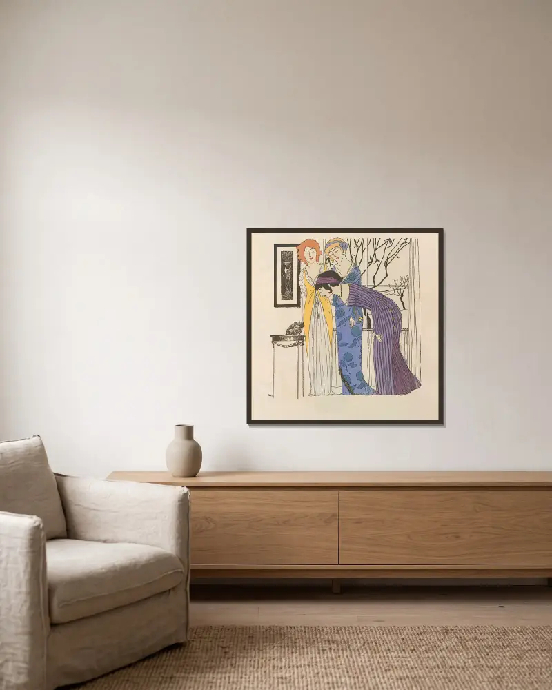 Les robes de Paul Poiret Pl.03 av Paul Iribe inramad på en vägg
