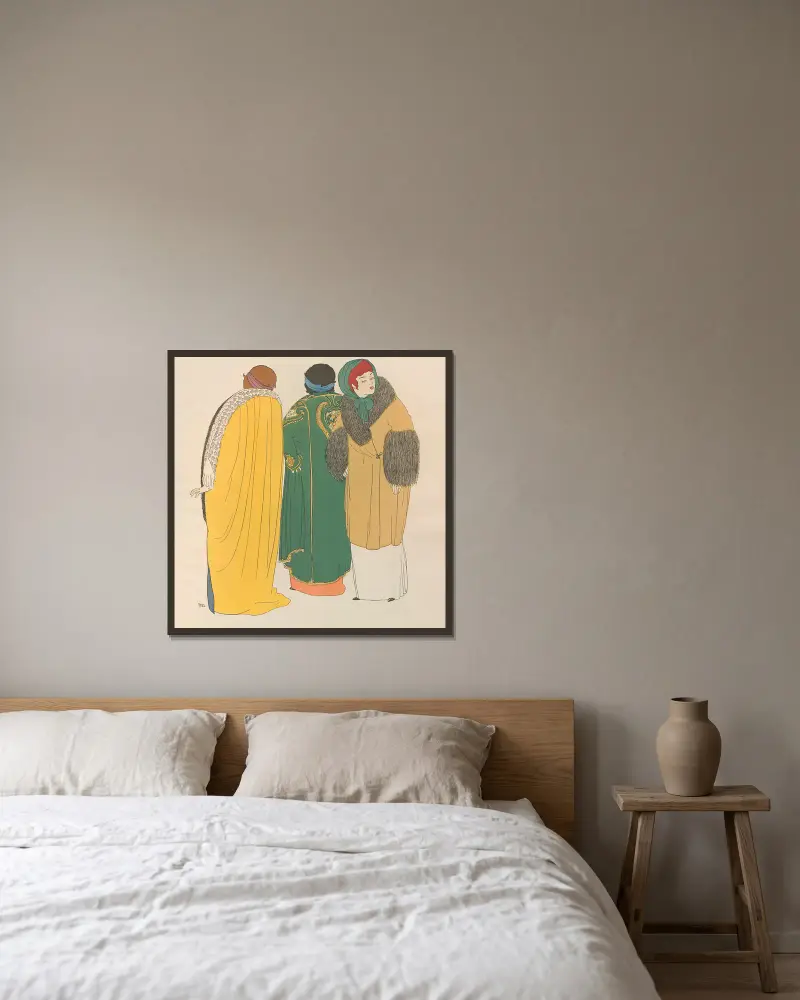 Les robes de Paul Poiret Pl.09 av Paul Iribe inramad på en vägg