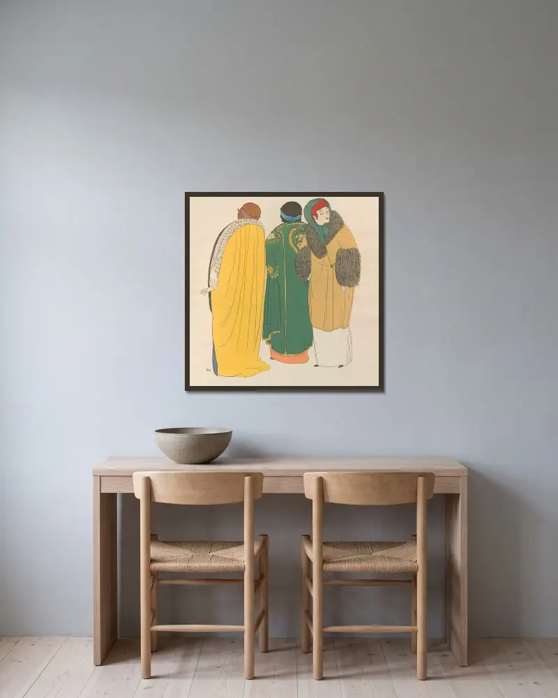Les robes de Paul Poiret Pl.09 av Paul Iribe inramad på en vägg