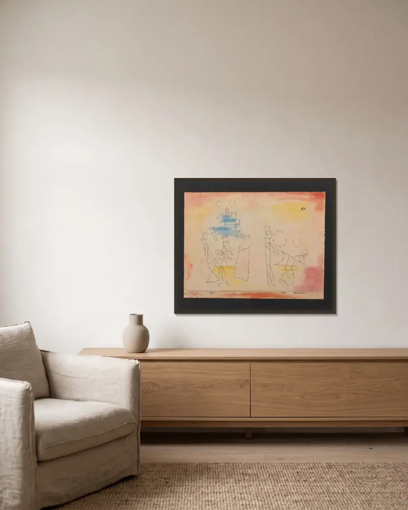 Akrobaten von Paul Klee gerahmt an einer Wand