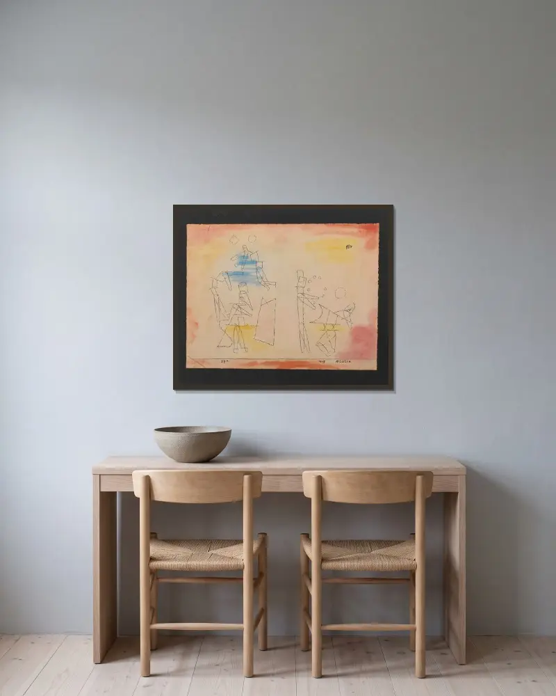 Akrobaten von Paul Klee gerahmt an einer Wand
