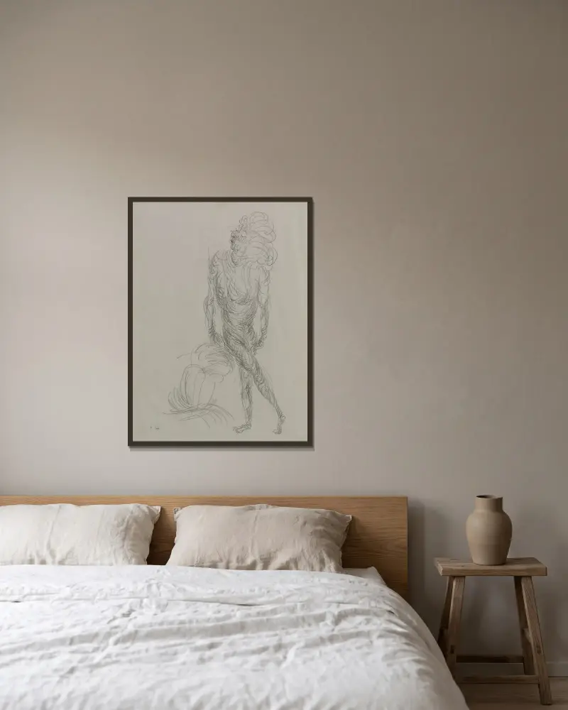 Akt In Geschraubter Bewegung (Nude In Spiralling Movement) av Paul Klee inramad på en vägg