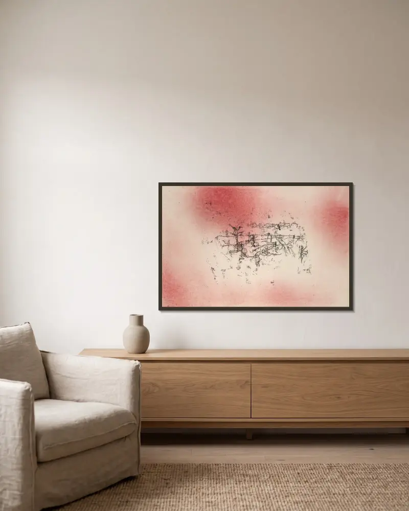 Vögellandschaft von Paul Klee gerahmt an einer Wand