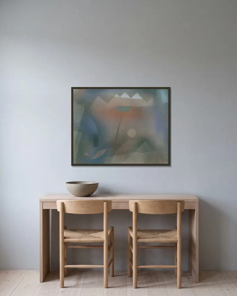 Vogel, der sich verirrt von Paul Klee gerahmt an einer Wand