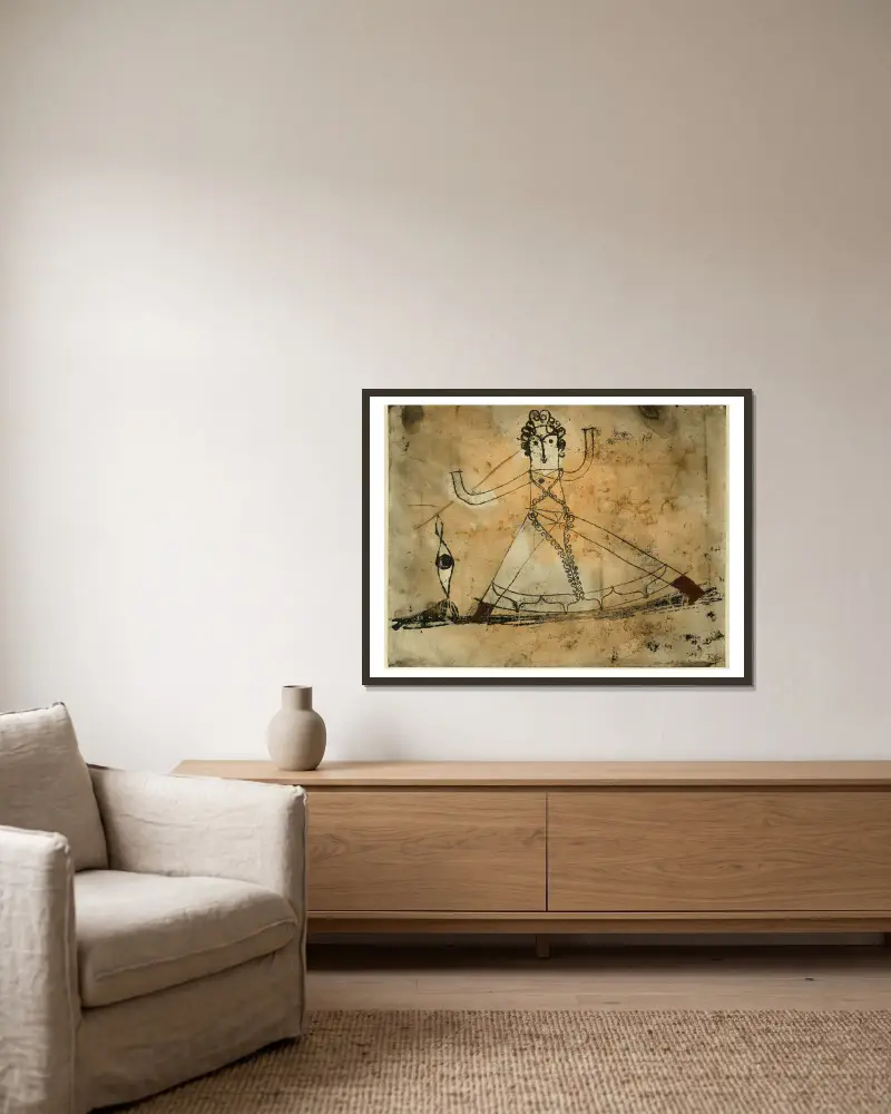 Klassische Groteske von Paul Klee gerahmt an einer Wand