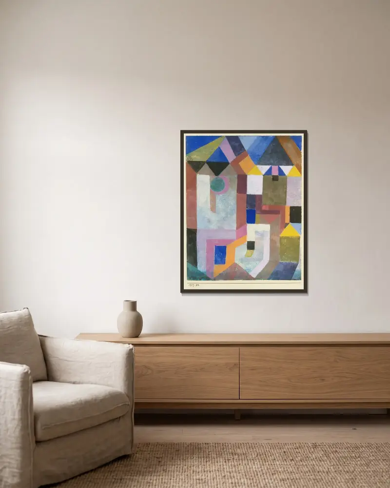 Colorful Architecture av Paul Klee inramad på en vägg