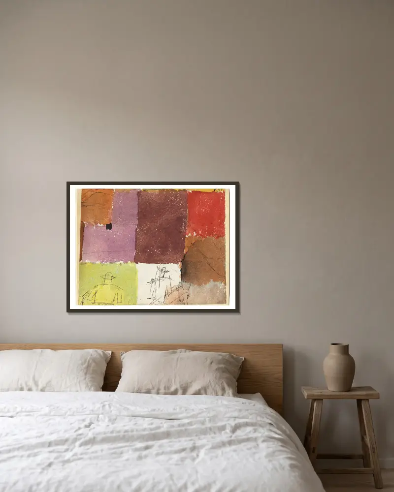 Komposition mit Figuren von Paul Klee gerahmt an einer Wand