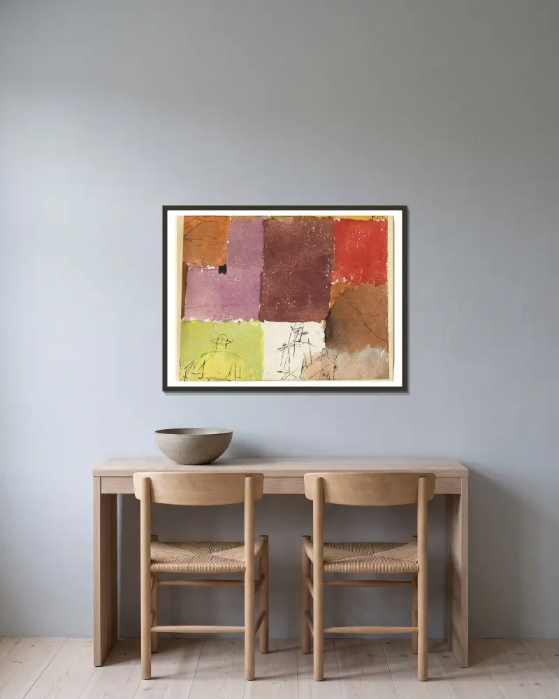 Komposition mit Figuren von Paul Klee gerahmt an einer Wand