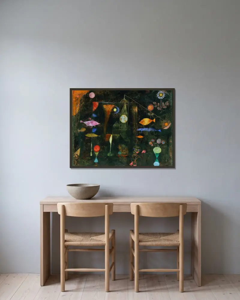 Fisch-Magie von Paul Klee gerahmt an einer Wand