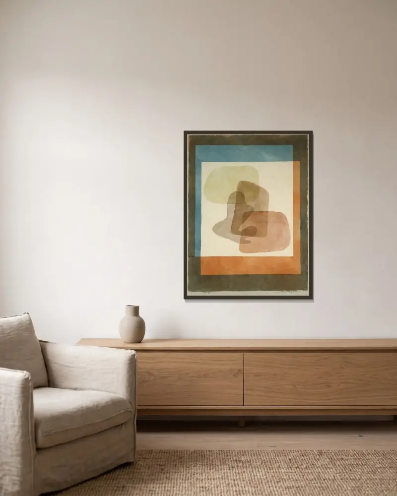 Freies, streng gefasst (Free forms rigidly mounted) av Paul Klee inramad på en vägg