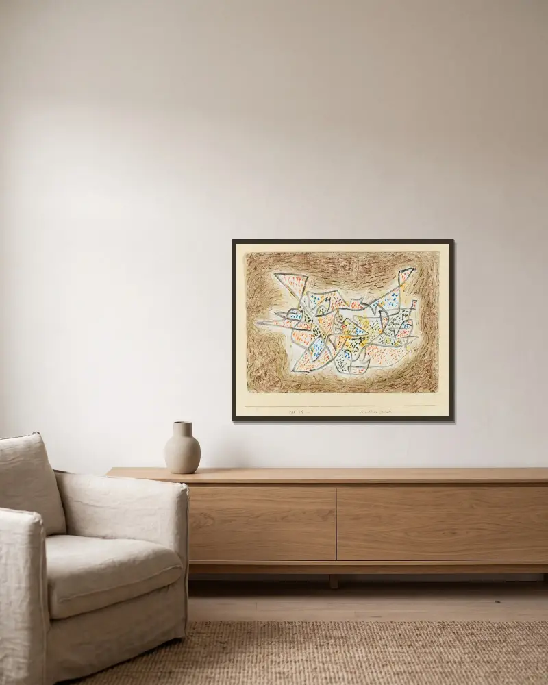 Freundliches Gewinde von Paul Klee gerahmt an einer Wand