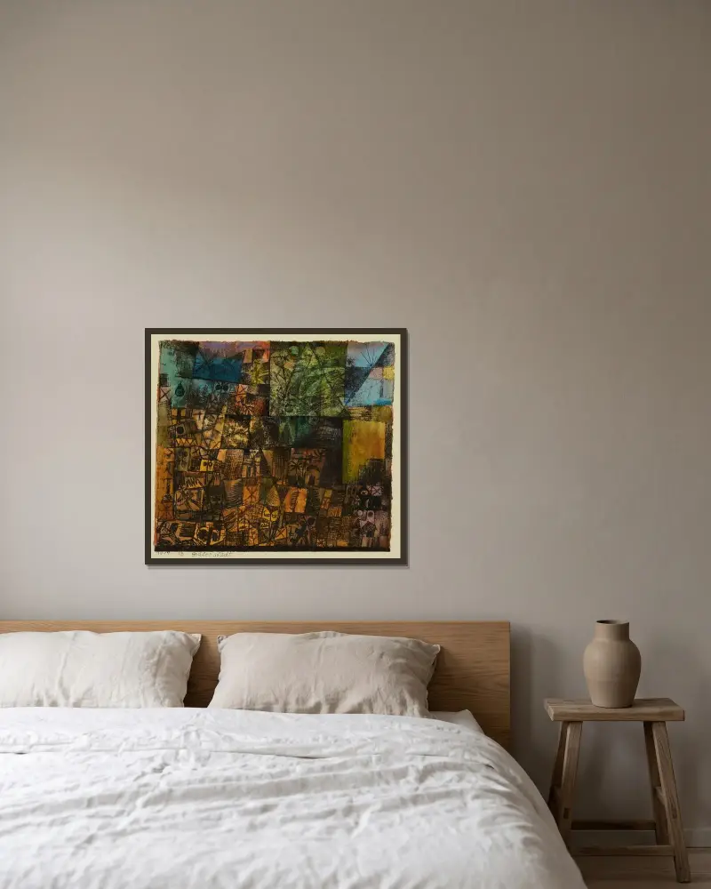 Gräberstadt von Paul Klee gerahmt an einer Wand