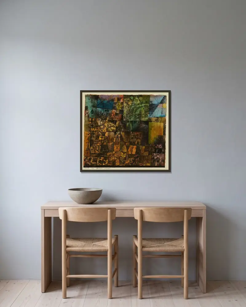 Gräberstadt von Paul Klee gerahmt an einer Wand