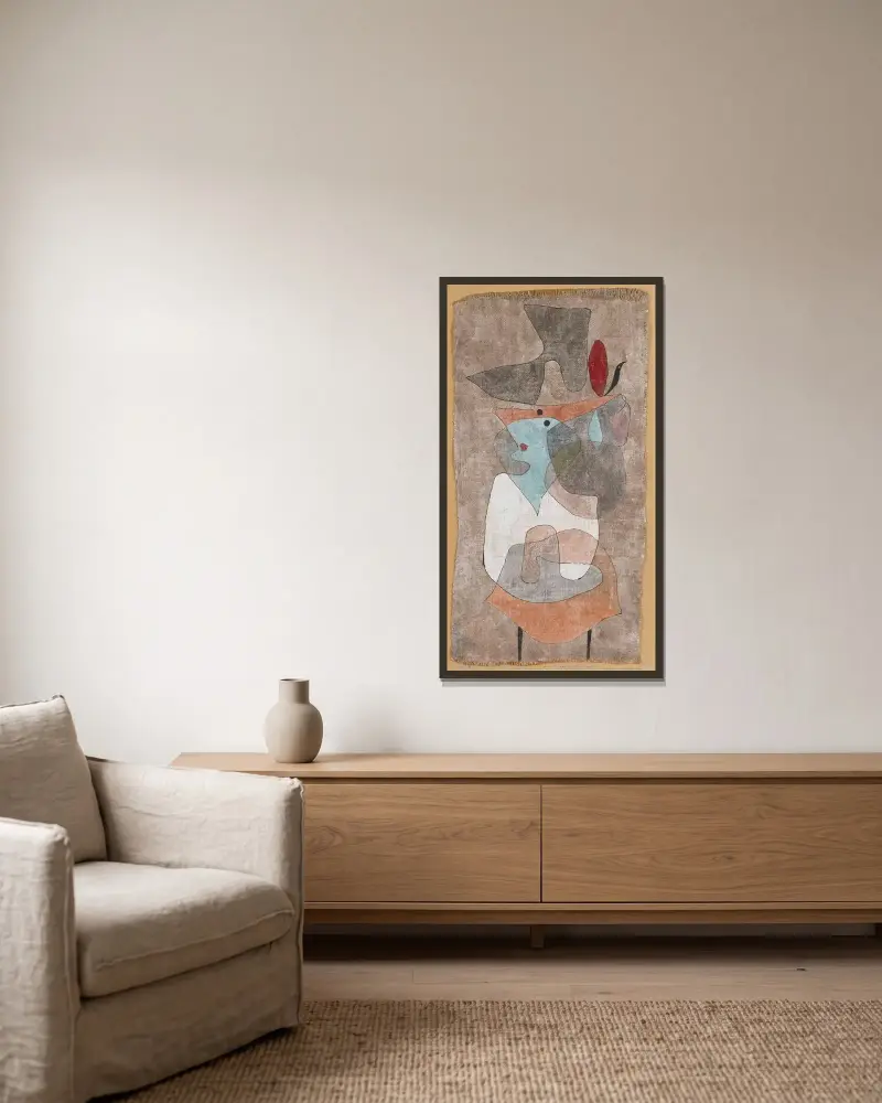 Hut, Dame und kleiner Tisch von Paul Klee gerahmt an einer Wand