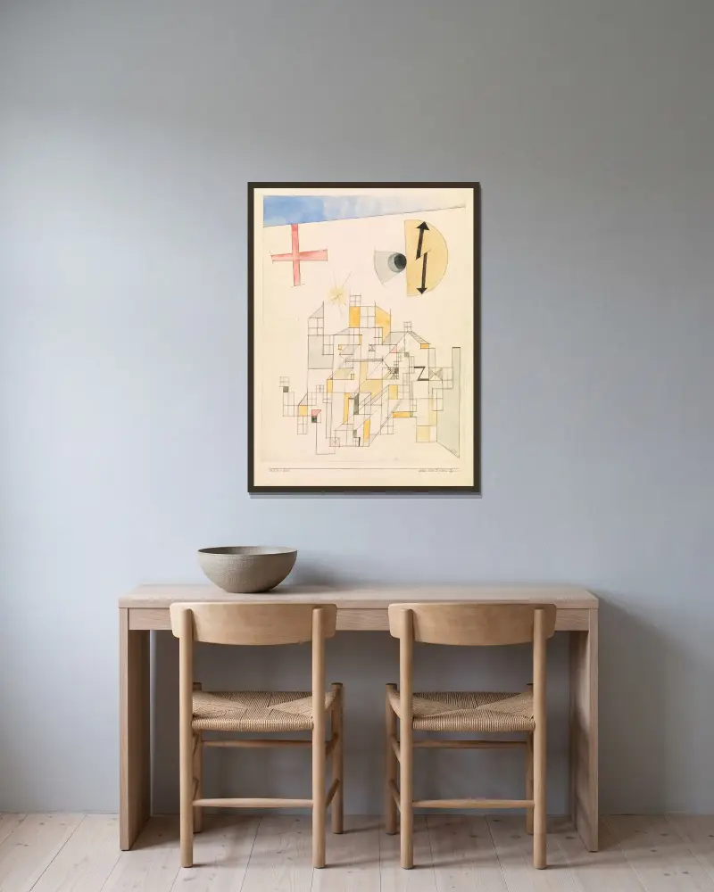 Haus der Firma Z av Paul Klee inramad på en vägg