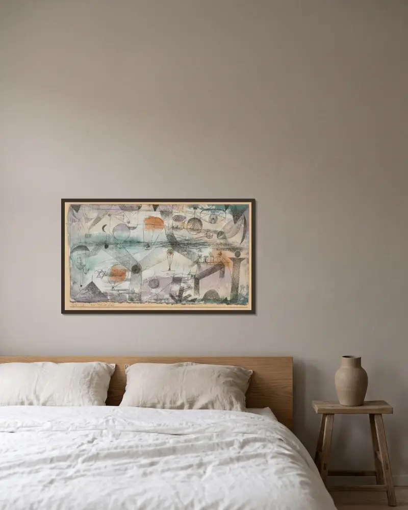 Im Reich der Luft av Paul Klee inramad på en vägg