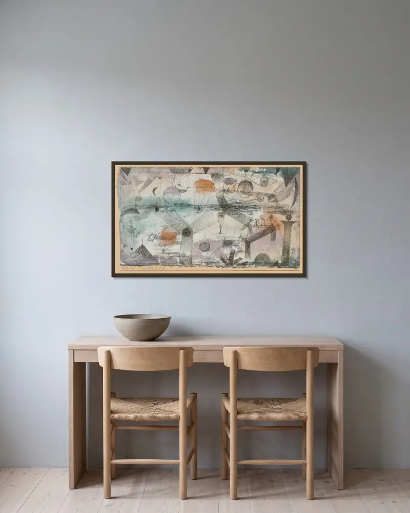 Im Reich der Luft av Paul Klee inramad på en vägg