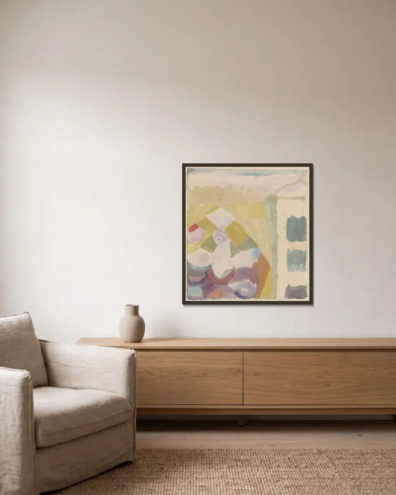 Interieur mit der Uhr von Paul Klee gerahmt an einer Wand