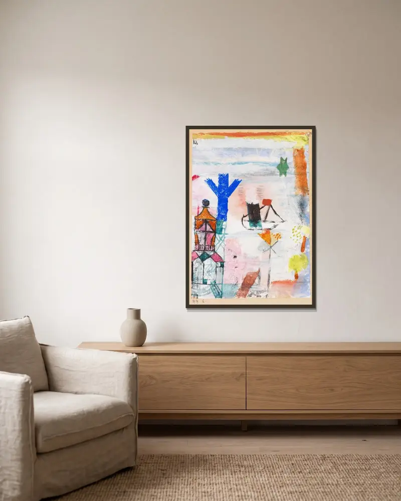 Kleiner Dampfer von Paul Klee gerahmt an einer Wand