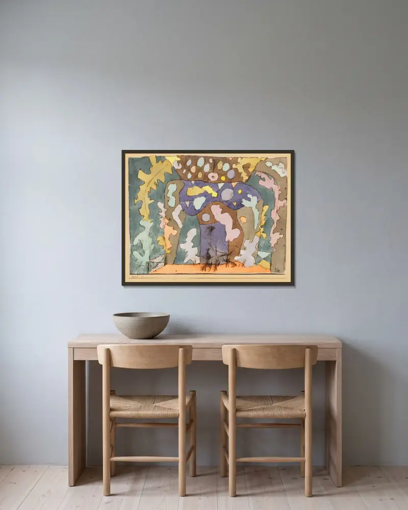 Kleines Bühnenbild von Paul Klee gerahmt an einer Wand