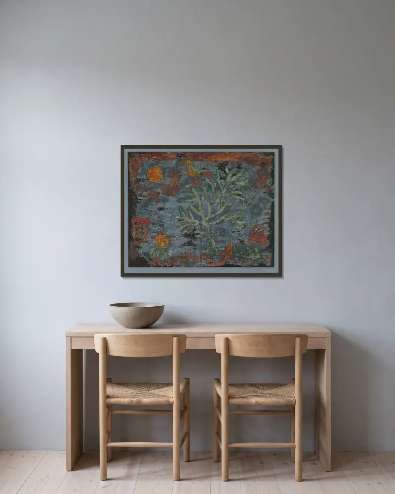 Nordic Fairy Tale av Paul Klee inramad på en vägg