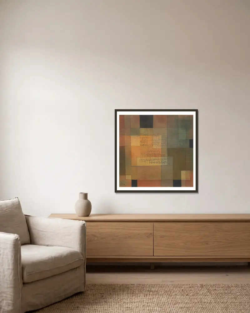 Polyphone Architektur von Paul Klee gerahmt an einer Wand
