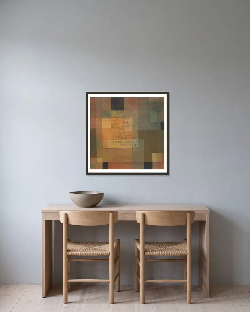 Polyphone Architektur von Paul Klee gerahmt an einer Wand